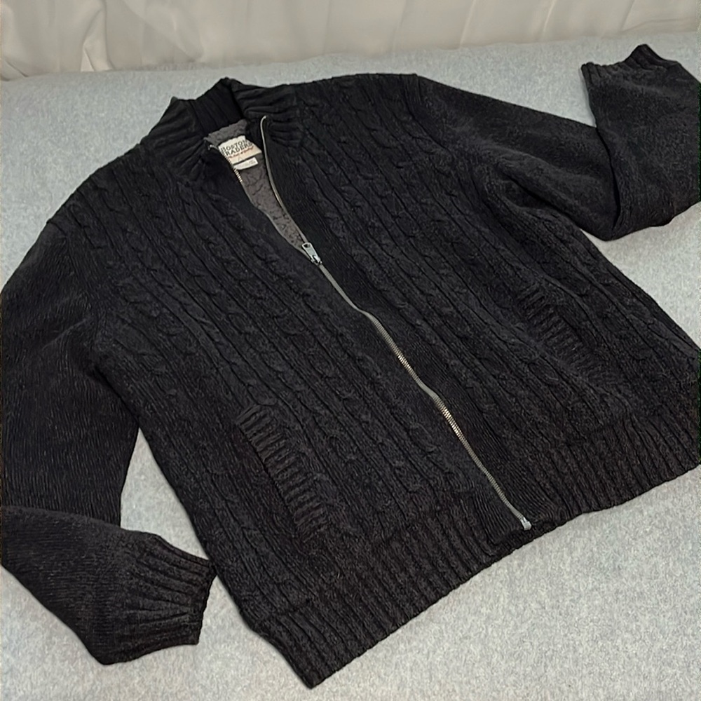 Mens Boston Traders Zip Sweater Jacket XXL Cable Knit Mock Sherpa Lined